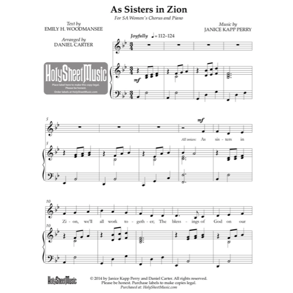 As Sisters in Zion— Easy SA Women's Chorus and Piano (Daniel Carter)