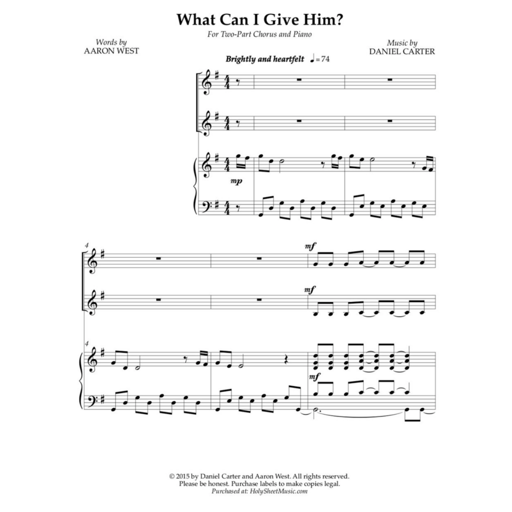 What Can I Give Him?—Two-Part Christmas Children's Song (Daniel Carter)
